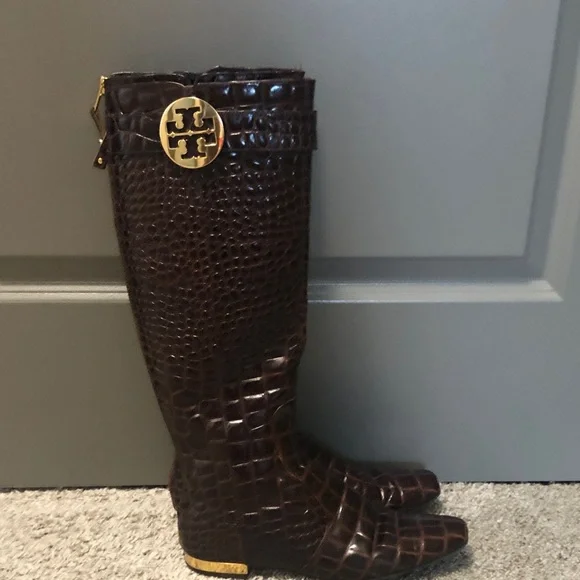 AUTHENTIC TORY BURCH Leather Equestrian rider Boot Crocodile print - Picture 8 of 11